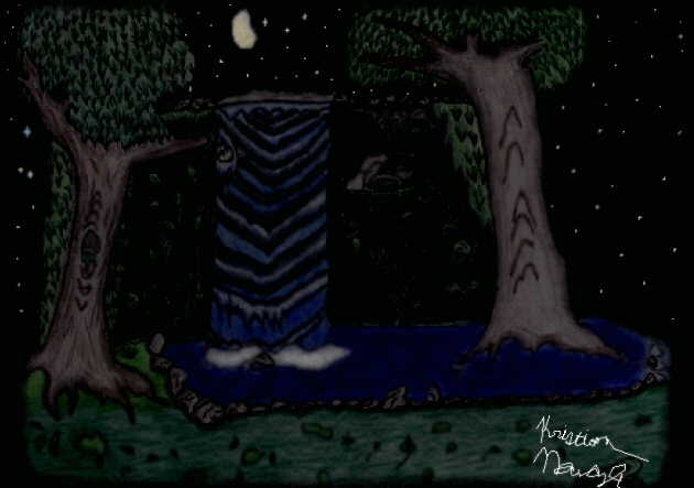 I first drew this in the spring of 1998 by hand with pencils but later my friend scanned it into the computer and I took it home and touched up the image